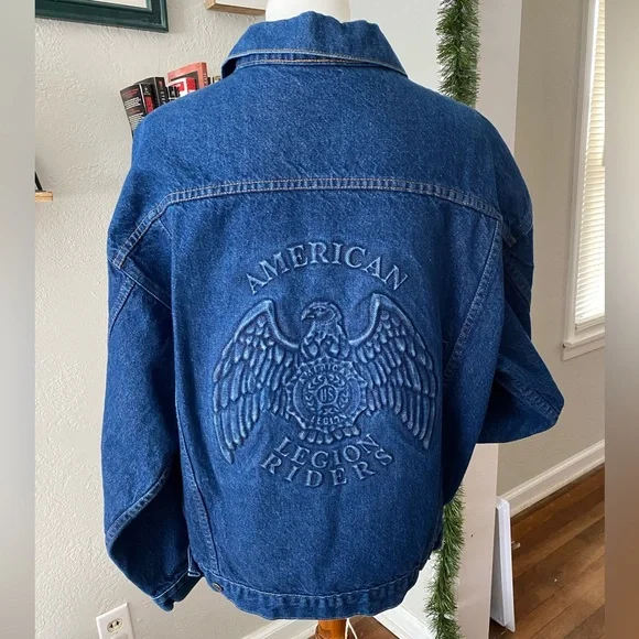 Vtg Tyca Union Made American Legion Riders Dark Wash Denim Jean Trucker Jacket L - Picture 6 of 10